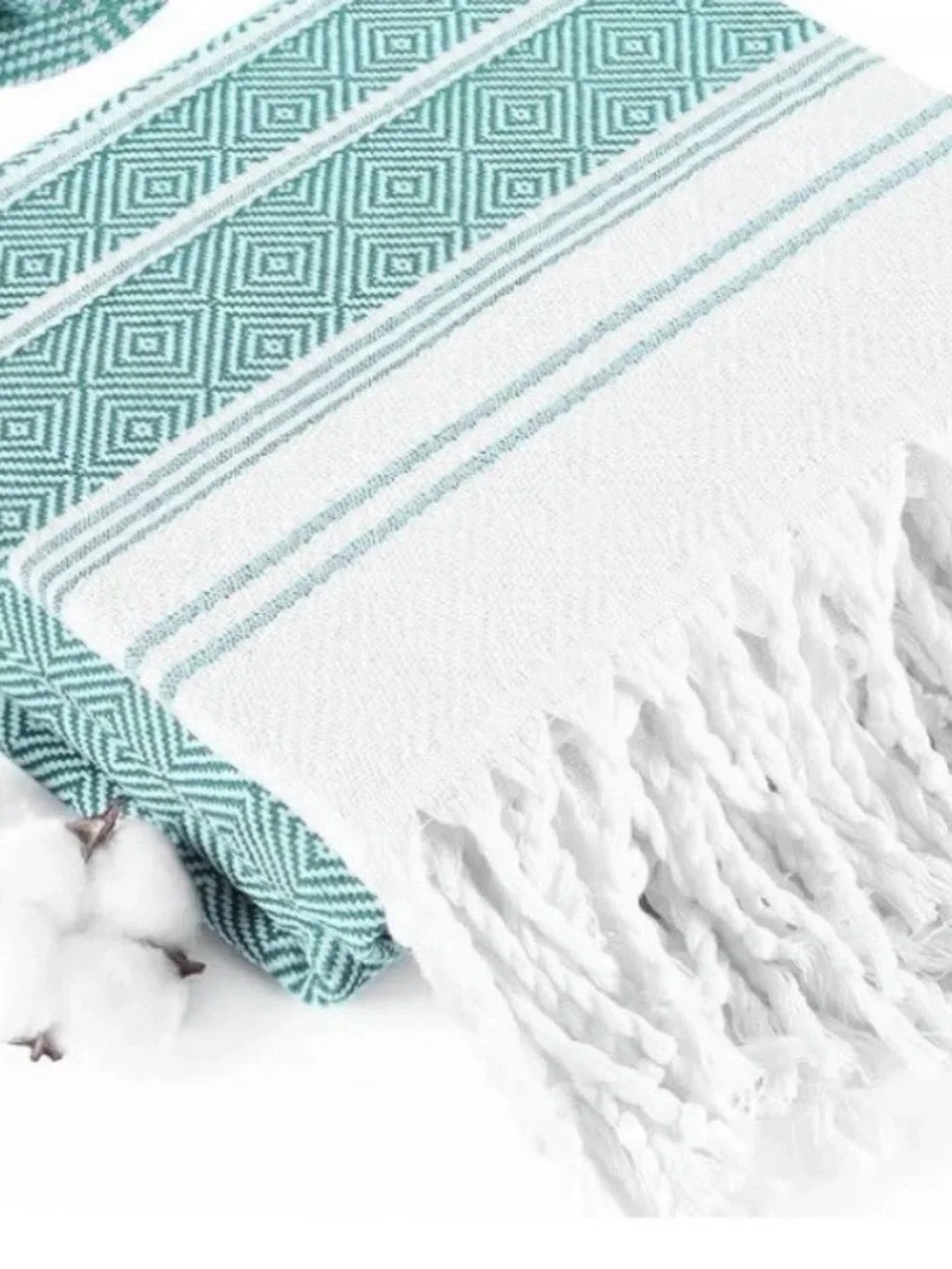 Soft Cotton Turquoise and White Geometric Beach Towel